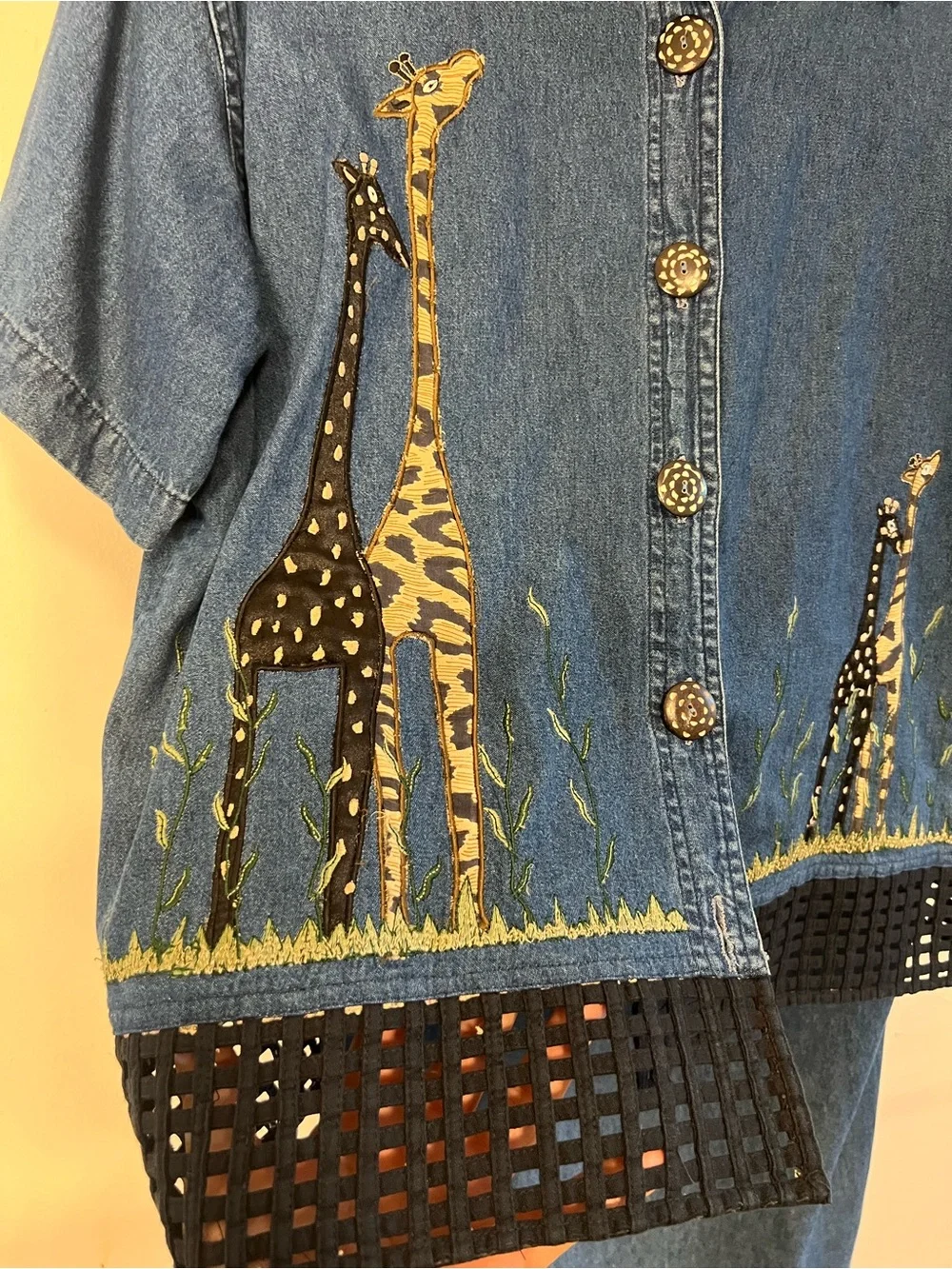 new directions Blue Denim Giraffe Embroidered Dress and Jacket Set